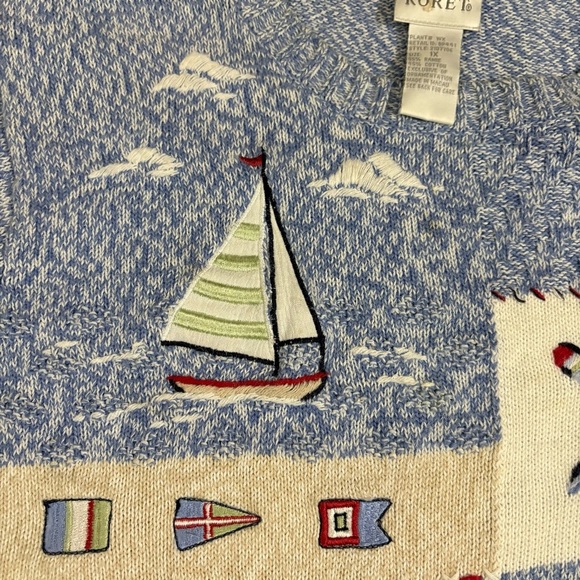 Vtg Koret Nautical Lighthouse Top Blue White Sailboat Embroidered Sz 1X Coastal - Picture 7 of 12